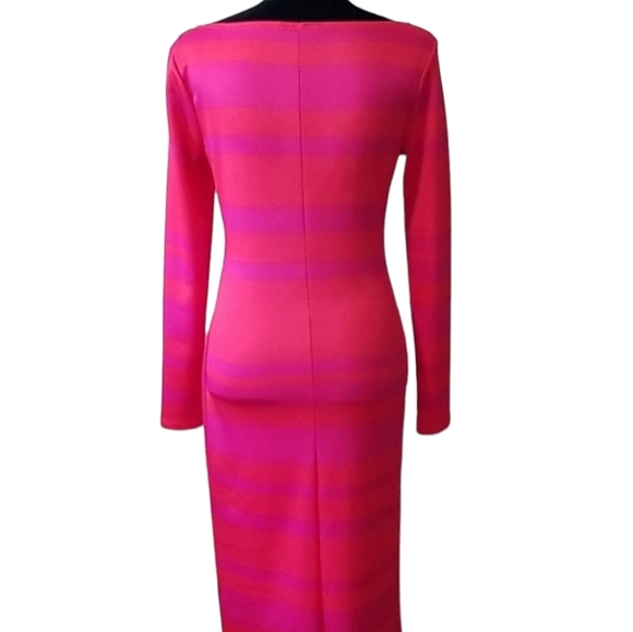 Project Runway | Pink & orange striped long sleeve bodycon midi dress me… - Picture 2 of 10